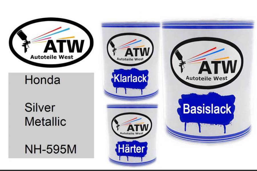 Honda, Silver Metallic, NH-595M: 1L Lackdose + 1L Klarlack + 500ml Härter - Set, von ATW Autoteile West.